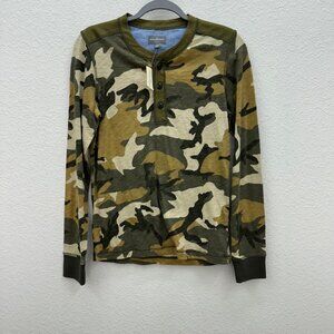 LL Bean Signature Loden Camo Henley Long Sleeve Cotton T Shirt Mens sz Small NEW